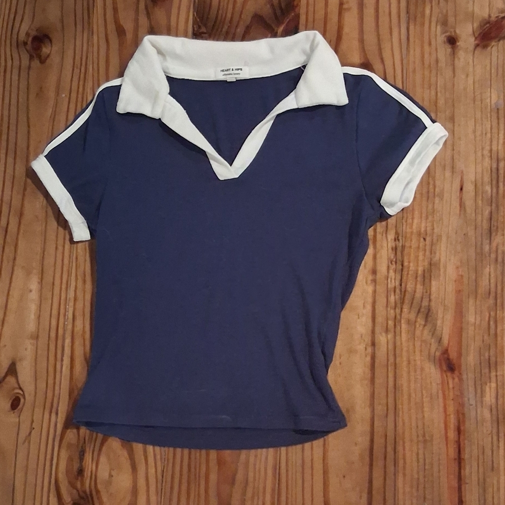 Y2k Navy Blue Collared Short Sleeve Shirt